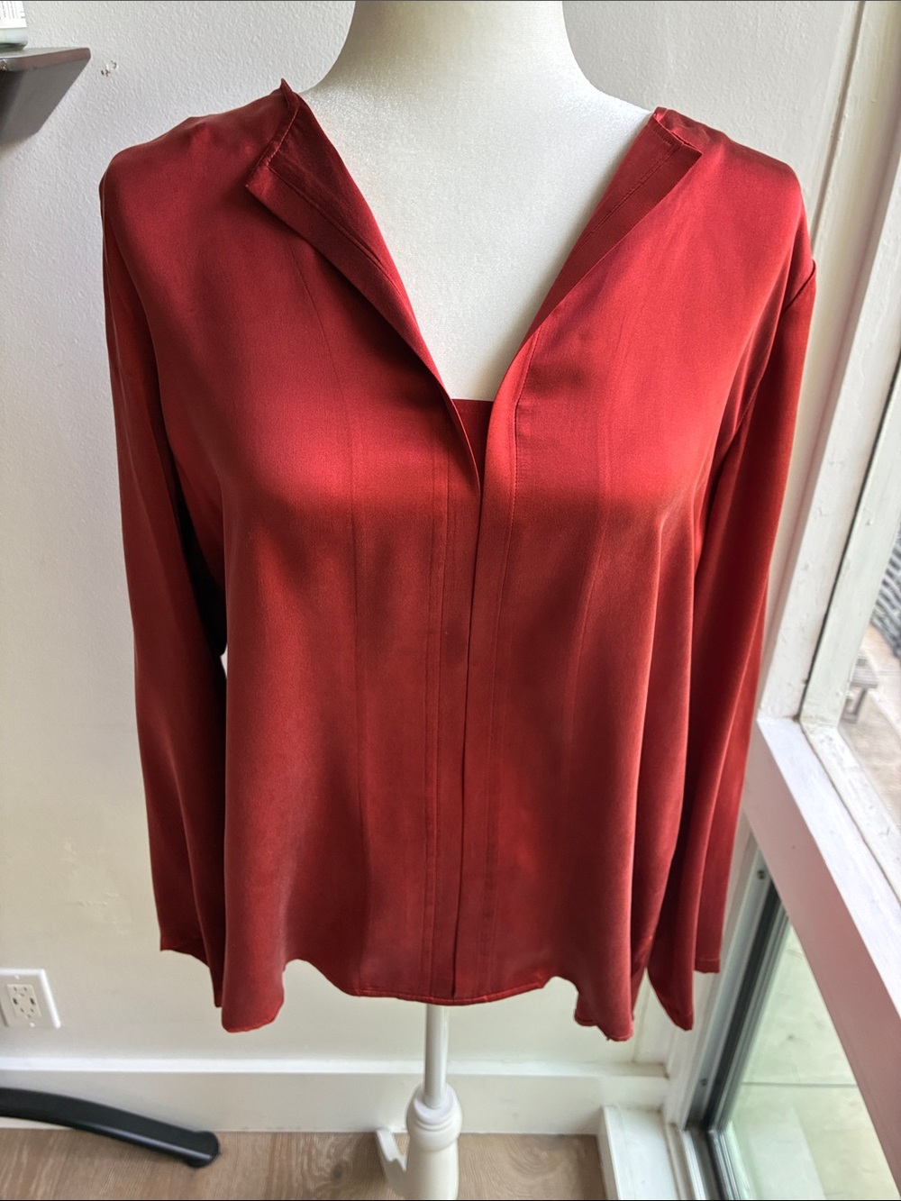 COS Red Silk Long Sleeve Blouse
